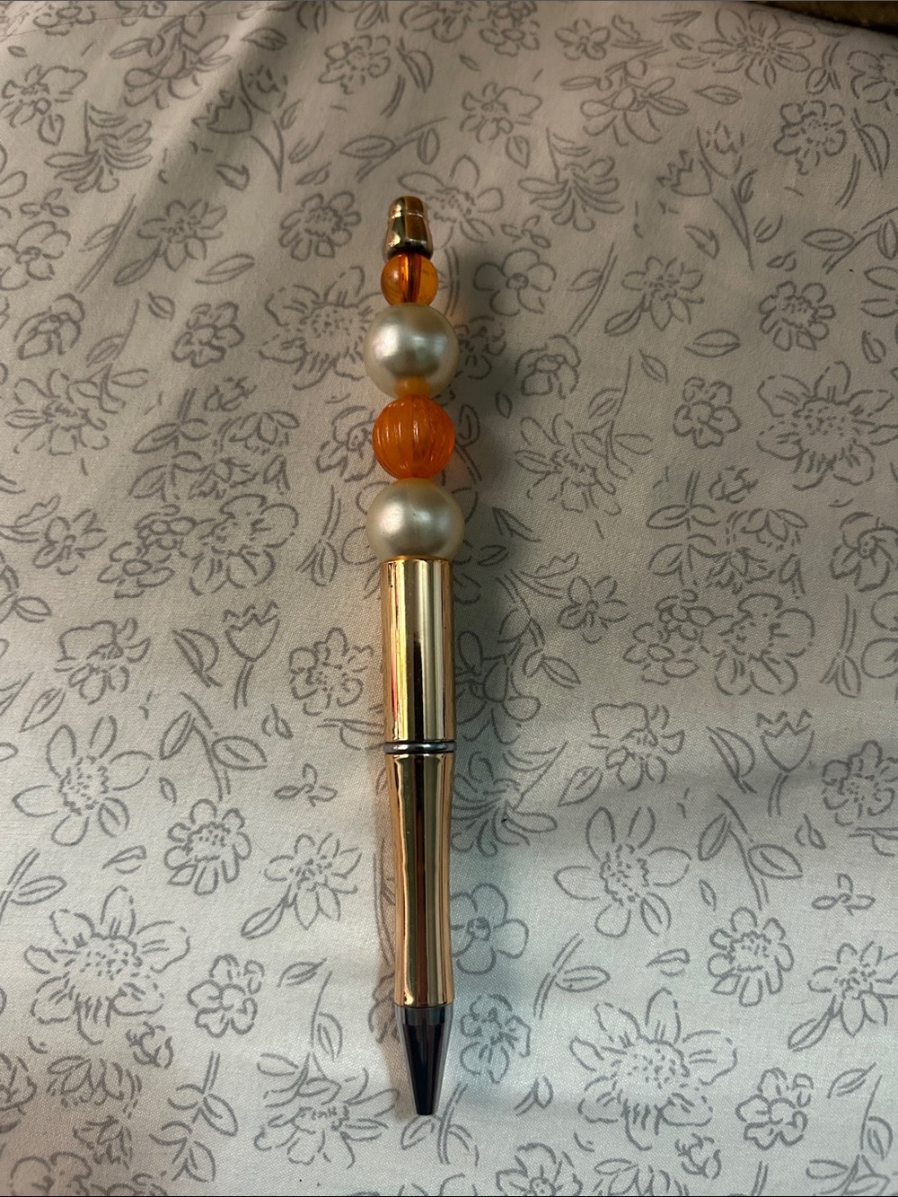 Gold and Orange Beaded Retractable Pen - Women Accessories